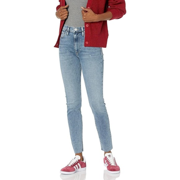 Hudson Barbara High Rise Super Skinny Ankle Jeans Size 27 Fray Raw Hem Cropped - Picture 14 of 14